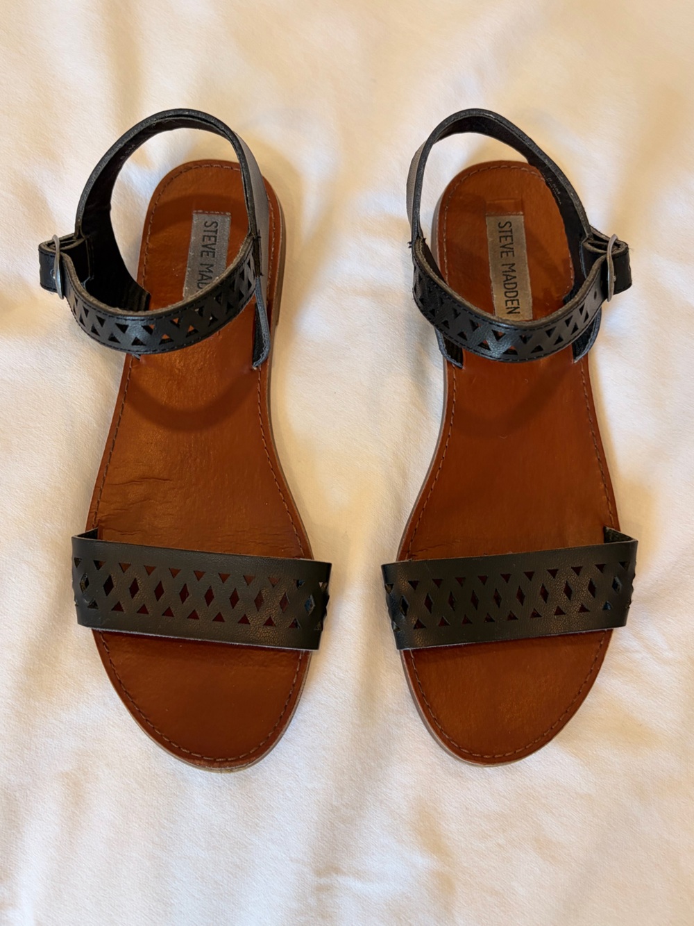 Steve Madden Black Laser-Cut Ankle Strap Sandals